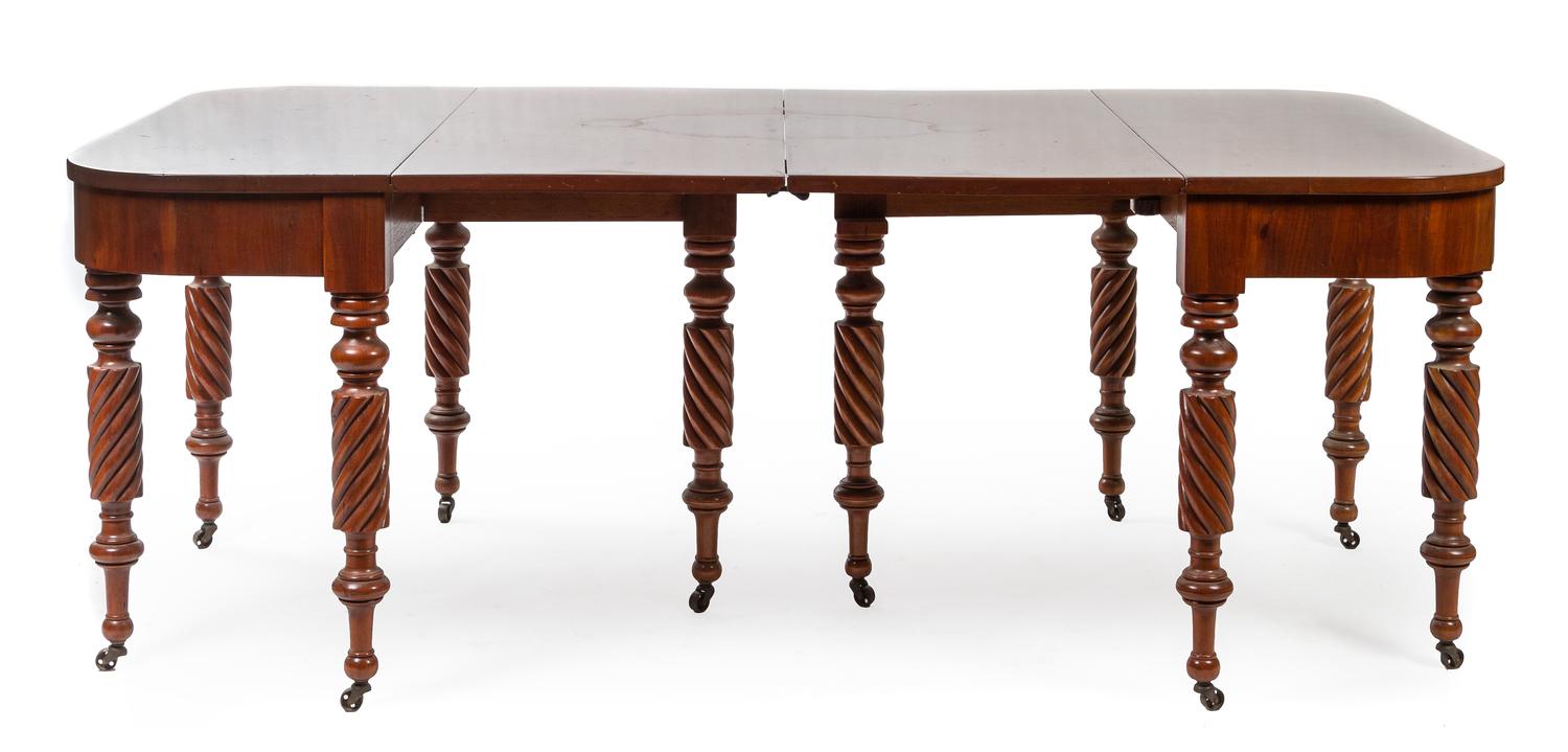 An American Mahogany Extension Dining Table Height 30 1/2 x width 83 x depth 46 inches (open). — 19TH CENTURY