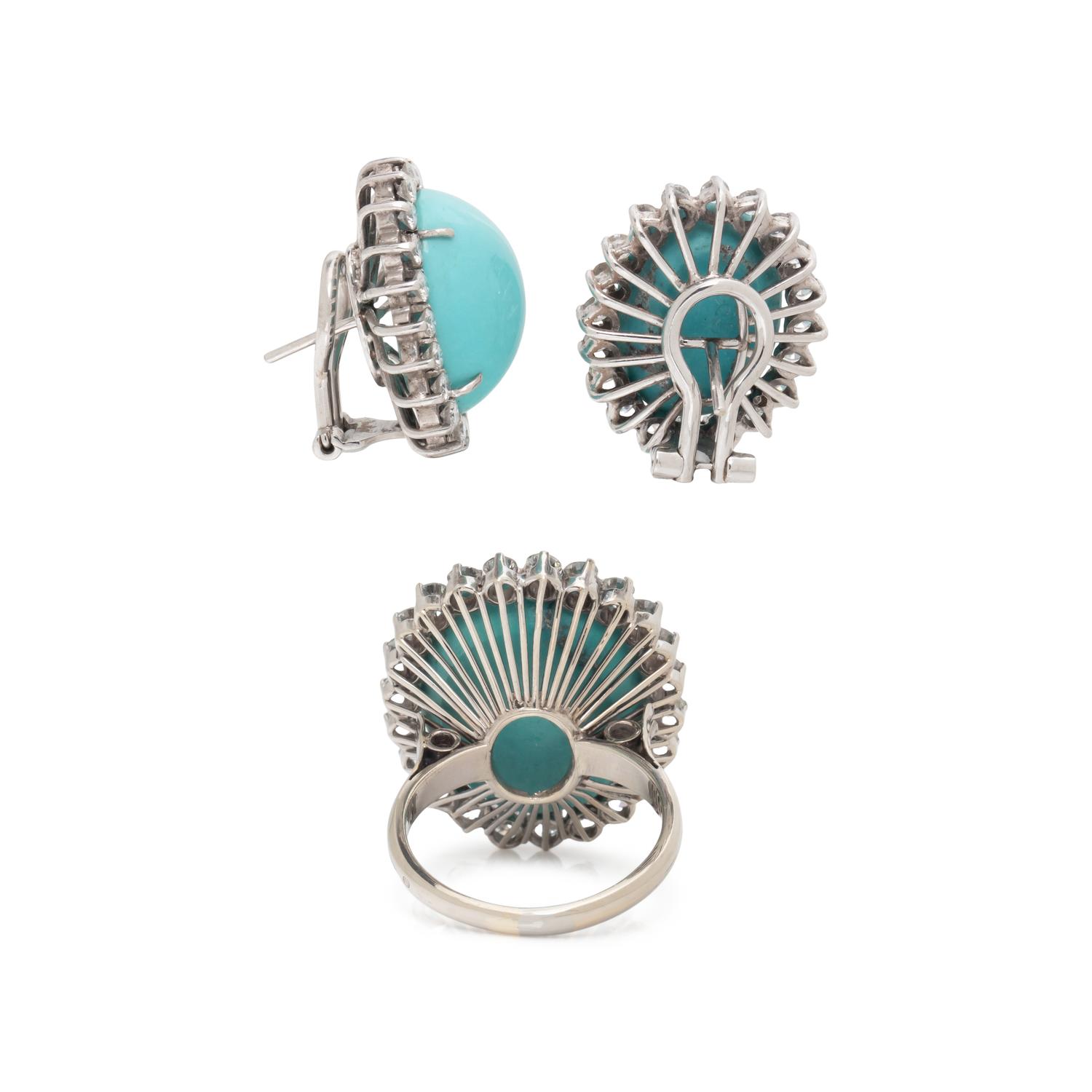 TURQUOISE AND DIAMOND RING AND EARRINGS