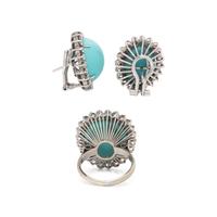 TURQUOISE AND DIAMOND RING AND EARRINGS