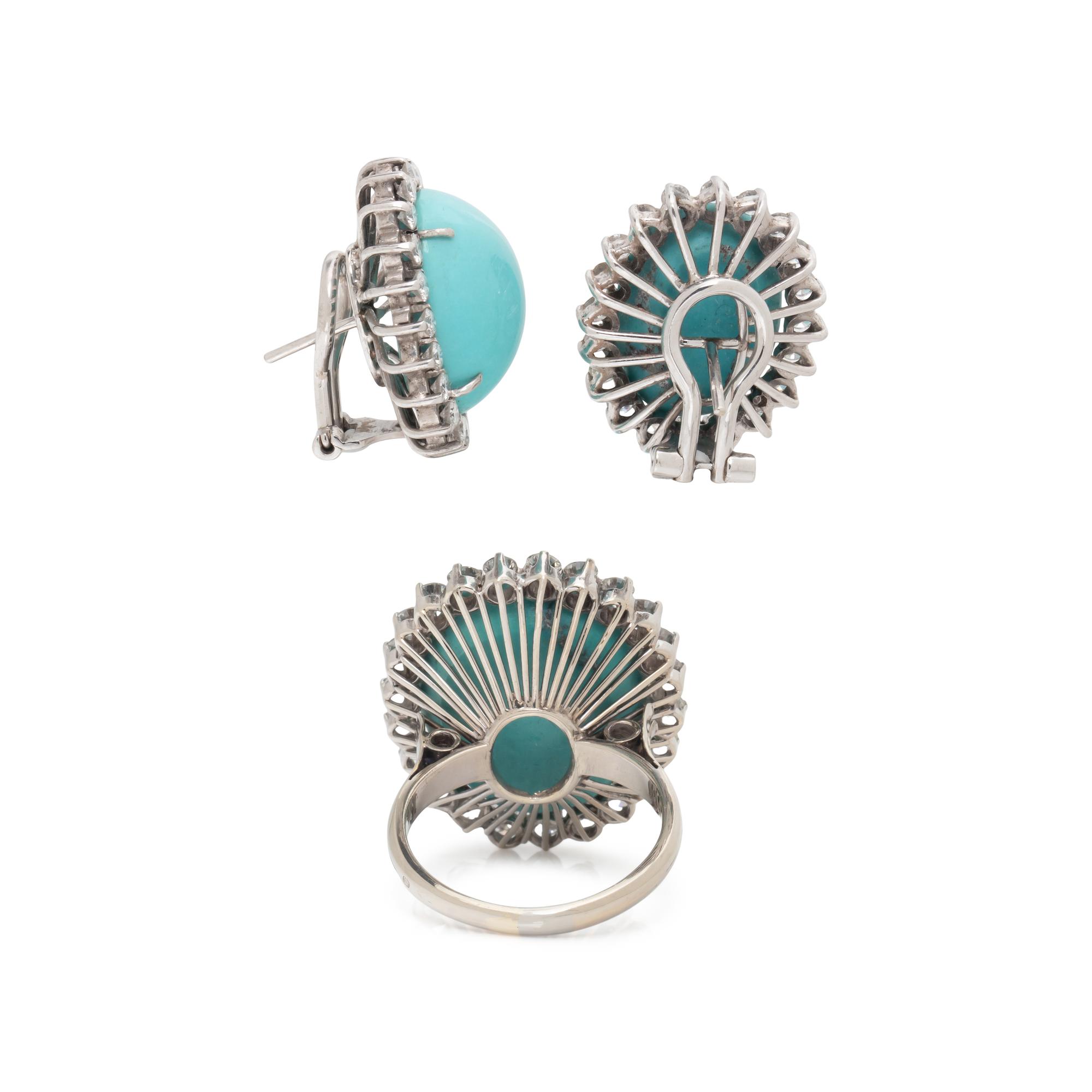 TURQUOISE AND DIAMOND RING AND EARRINGS