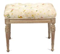 A Louis XVI Style Carved and Painted Wood Bench Height 16 x width 21 x depth 16 inches. — 20TH CENTURY