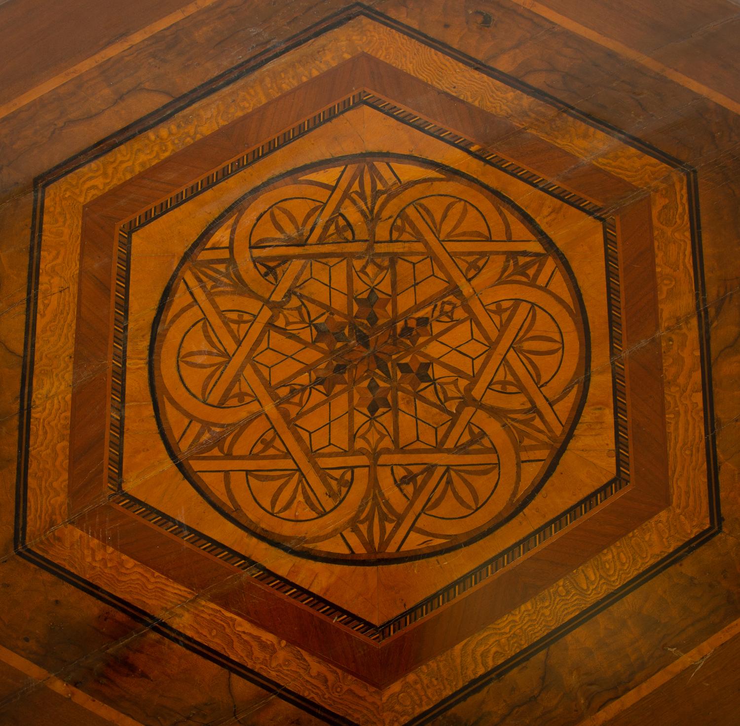 A Continental Parquetry Hexagonal Center Table