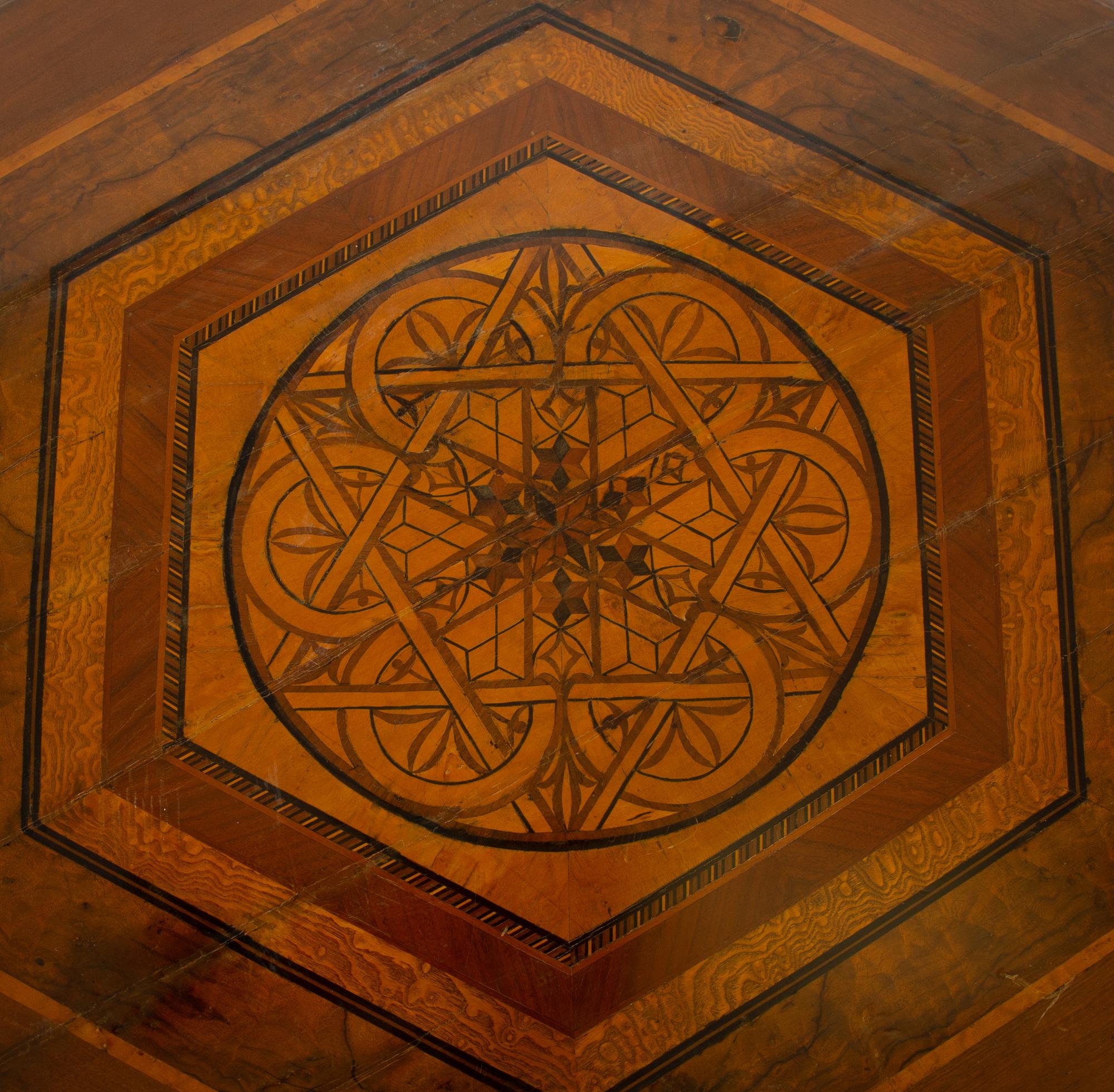 A Continental Parquetry Hexagonal Center Table