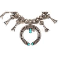 Navajo Silver and Turquoise Squash Blossom Necklace