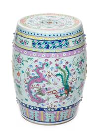 A Chinese Famille Rose Porcelain Garden Stool Height 18 1/4 inches. — 20TH CENTURY