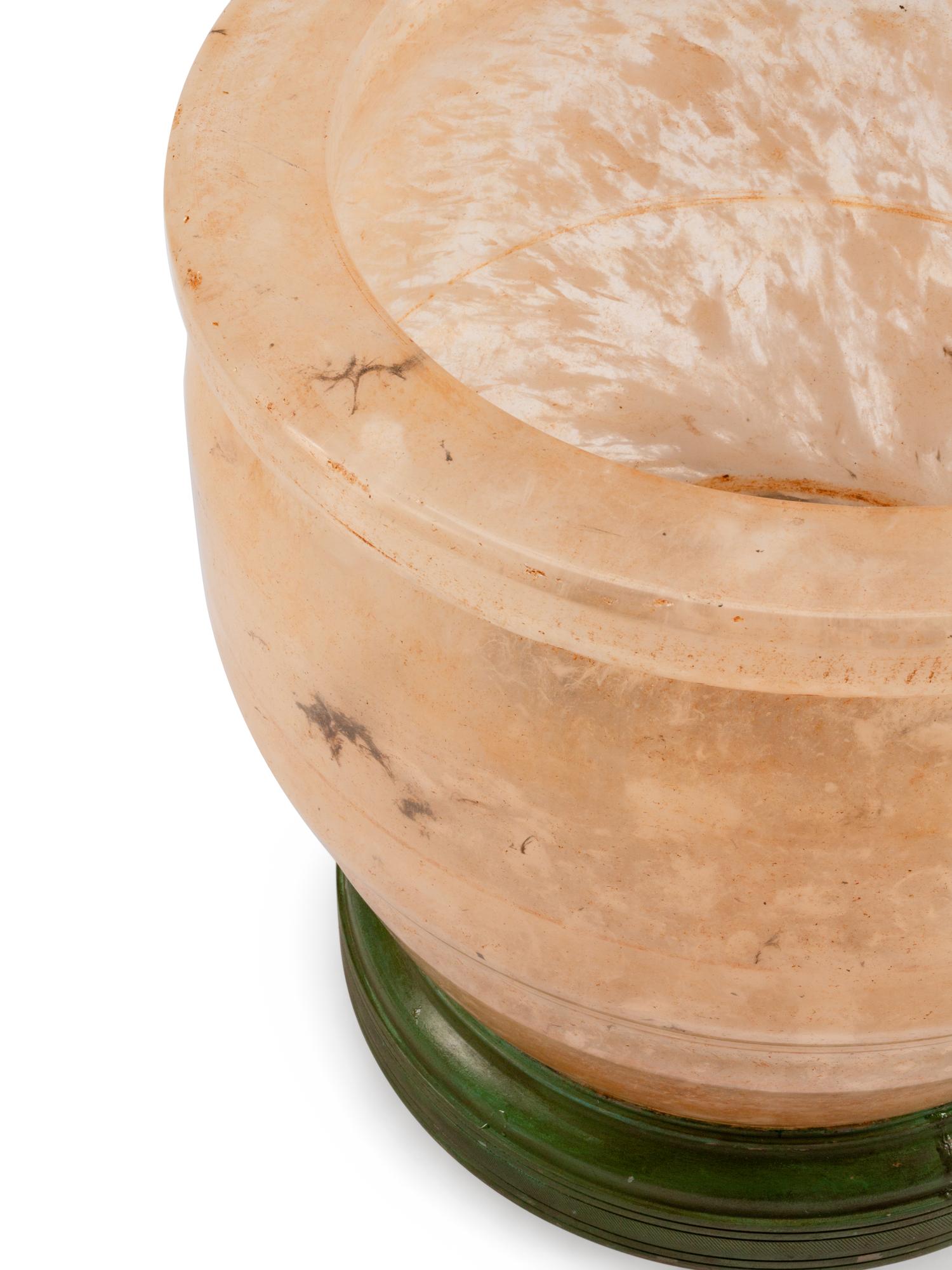 A Large Quartz Bowl on a Patinated Bronze Stand