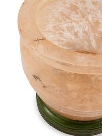 A Large Quartz Bowl on a Patinated Bronze Stand