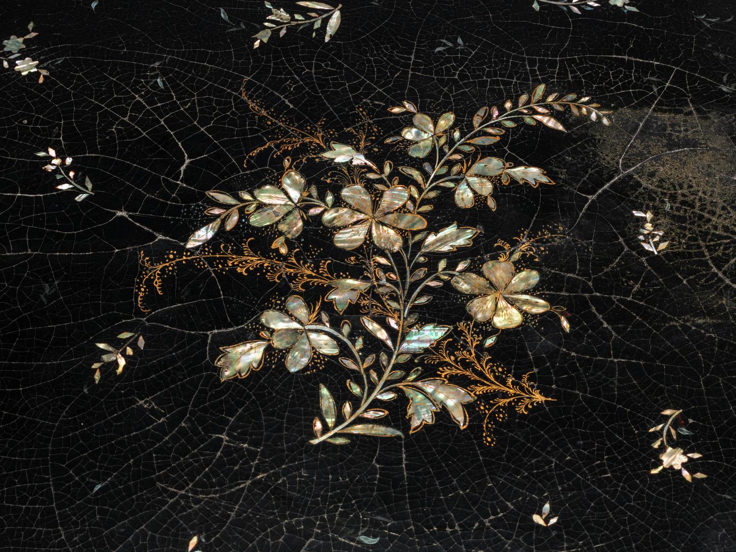 A Victorian Papier Mâché and Mother-of-Pearl Inlaid Two-Tier Tray Table