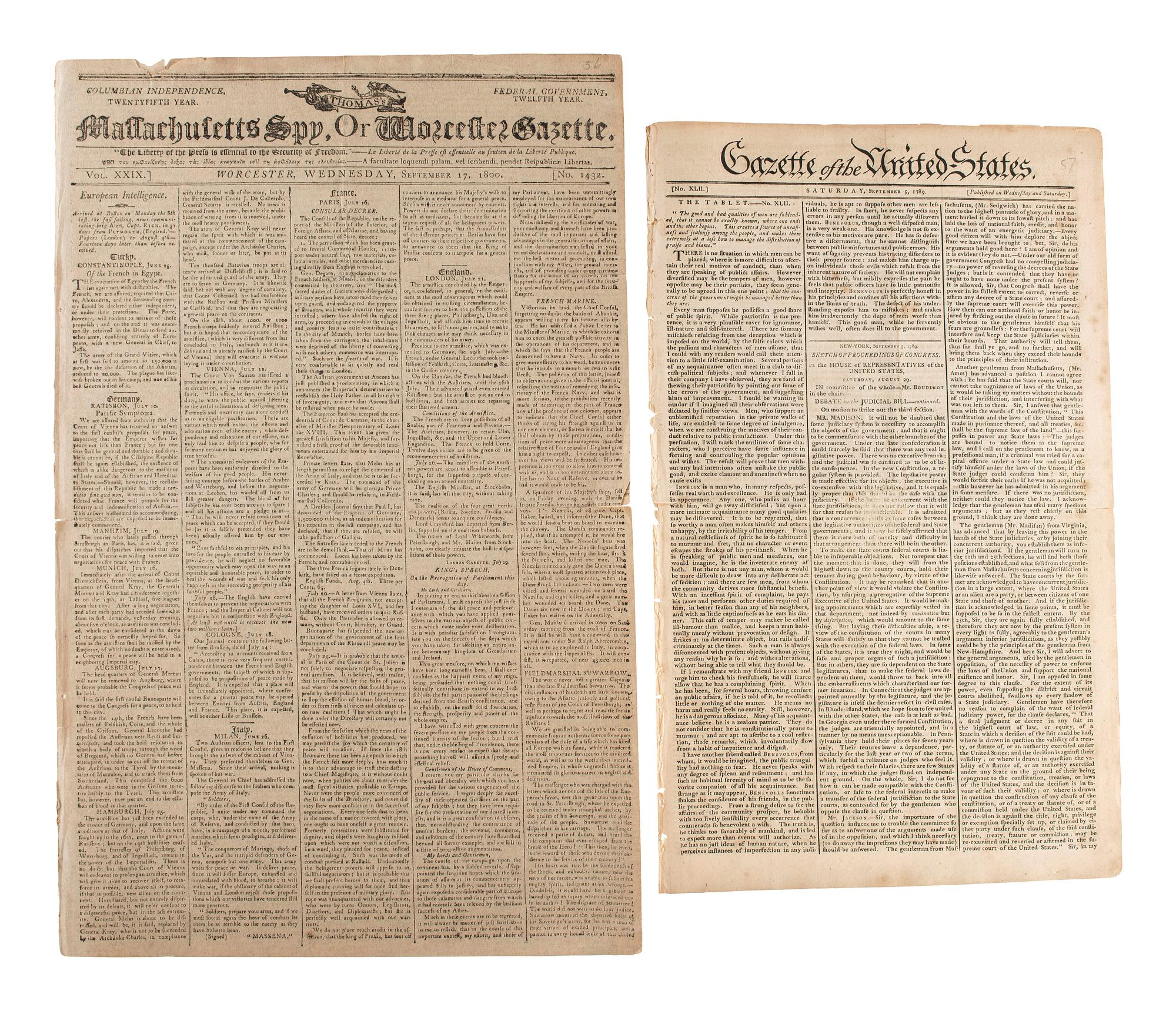 [WAR OF 1812]. A group of 7 newspapers printed before and during the War of 1812-period, incl. reports on the military, politics, and advertisements for enslaved African Americans.