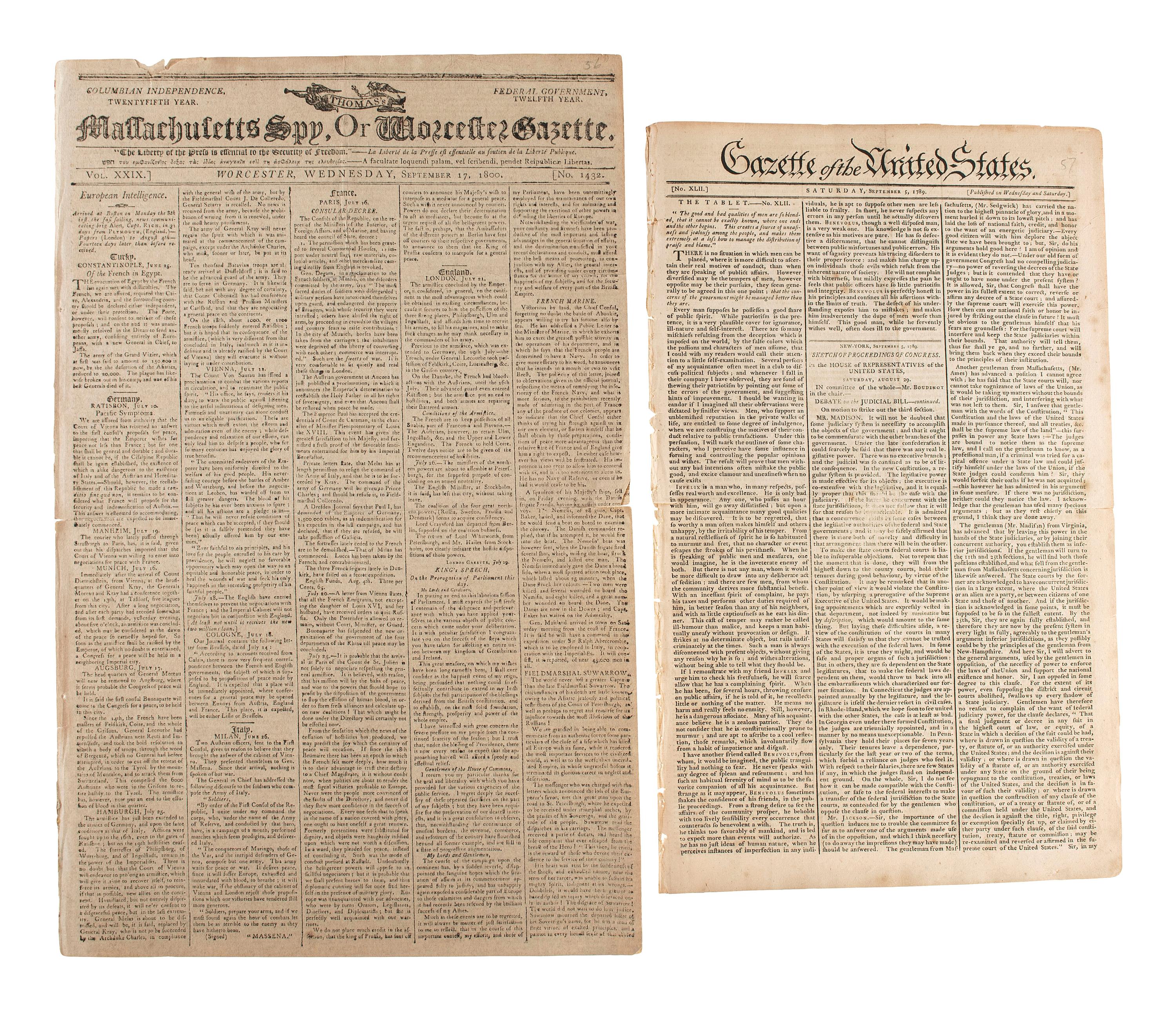 [WAR OF 1812]. A group of 7 newspapers printed before and during the War of 1812-period, incl. reports on the military, politics, and advertisements for enslaved African Americans.