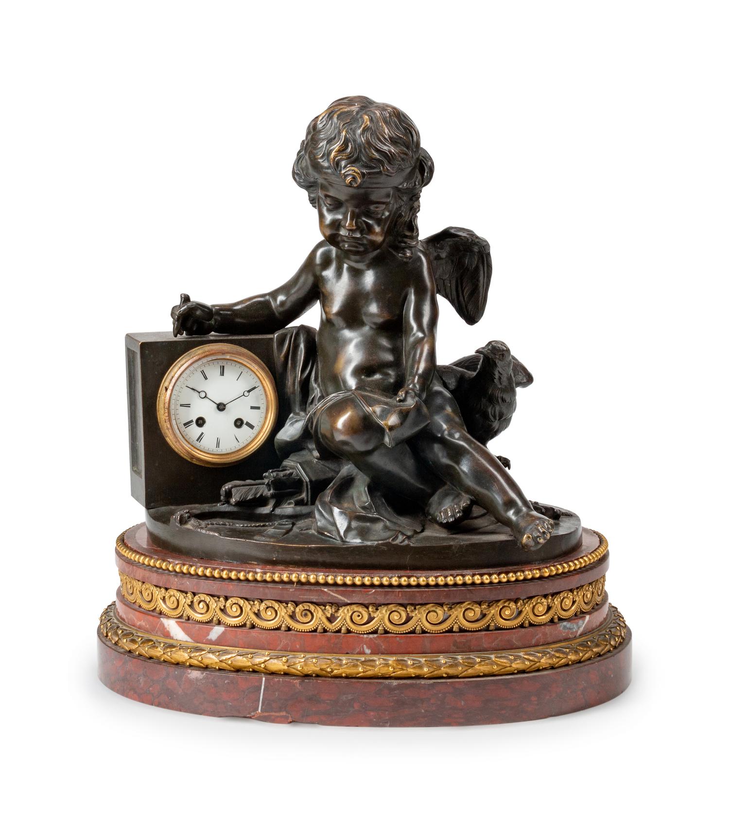 A Louis XVI Style Patinated Bronze Mantel Clock — 19TH CENTURY