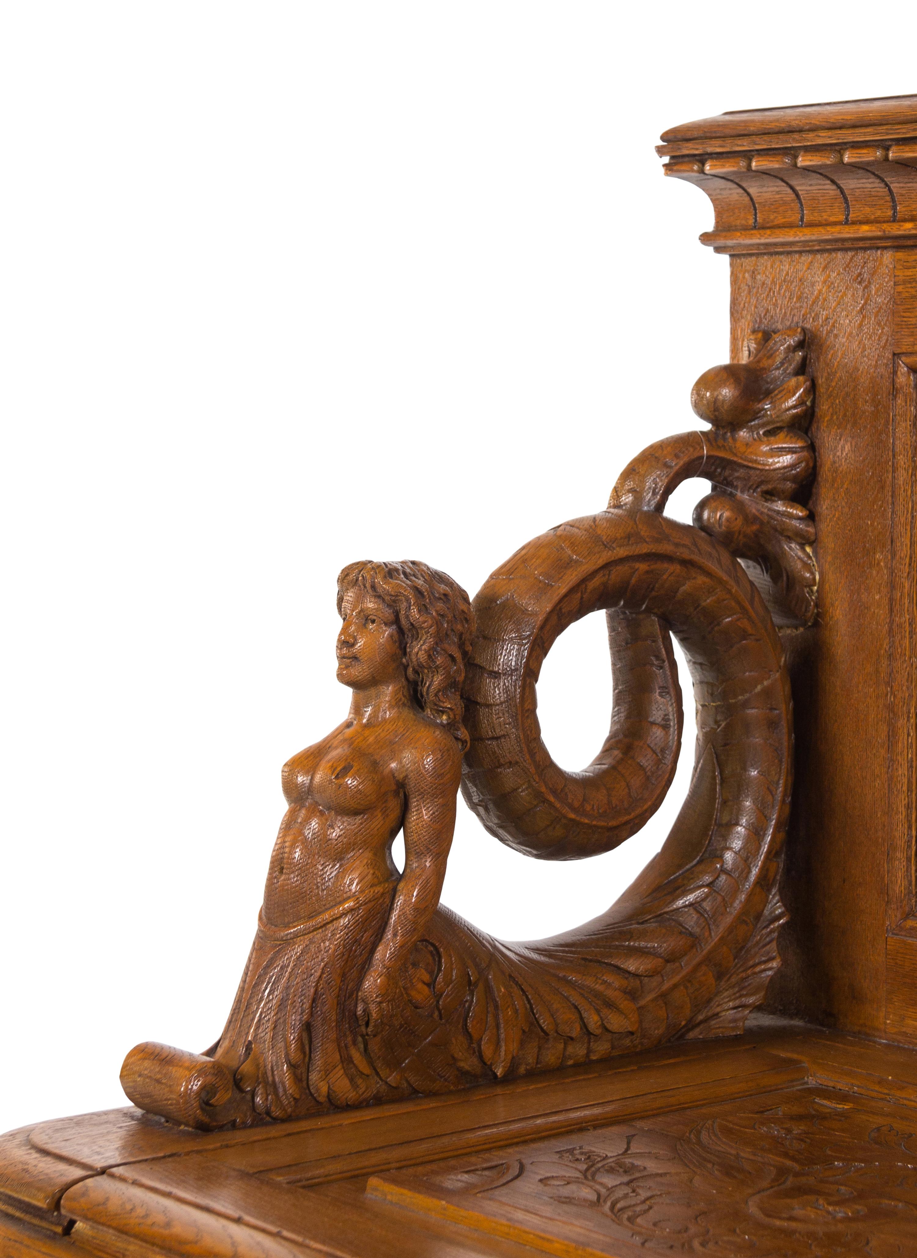 A Renaissance Revival Carved Walnut Hall Bench in the Manner of R.J. Horner