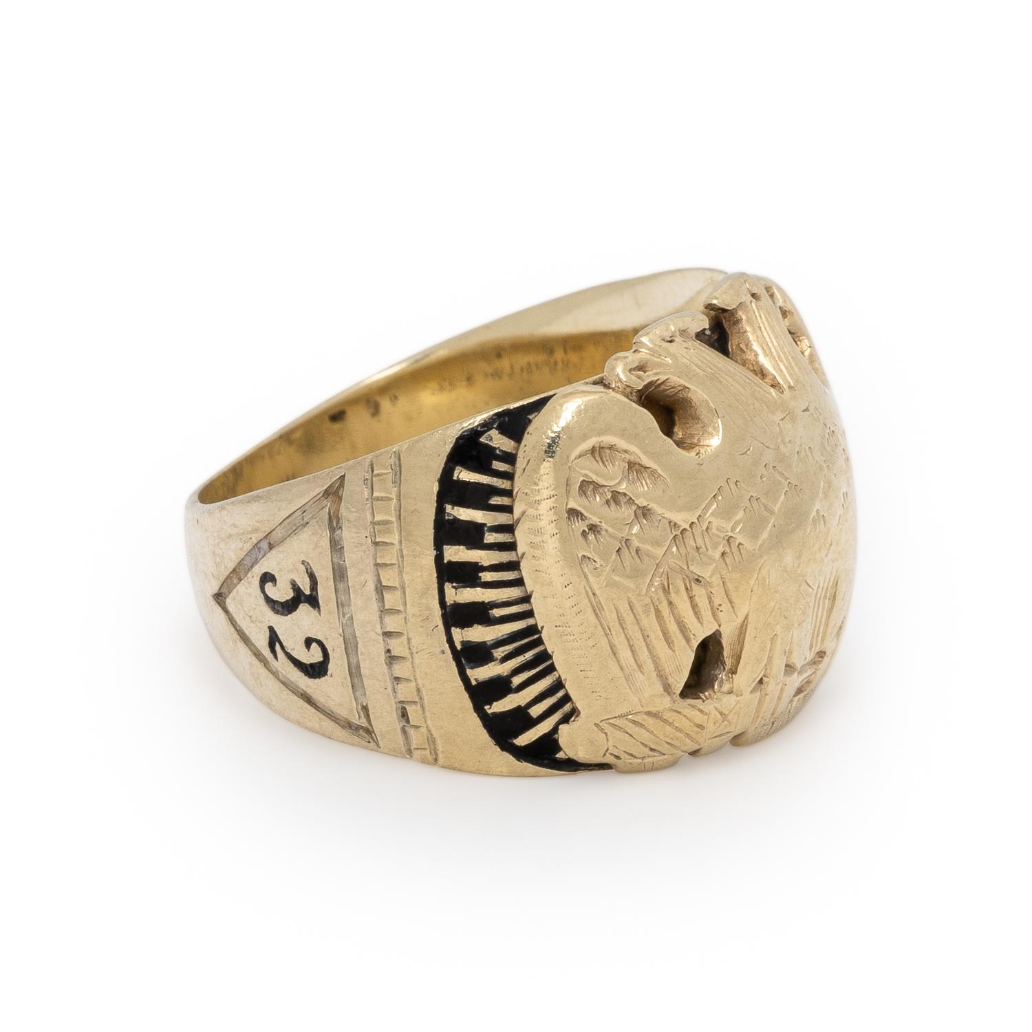 Yellow Gold and Enamel Masonic Ring