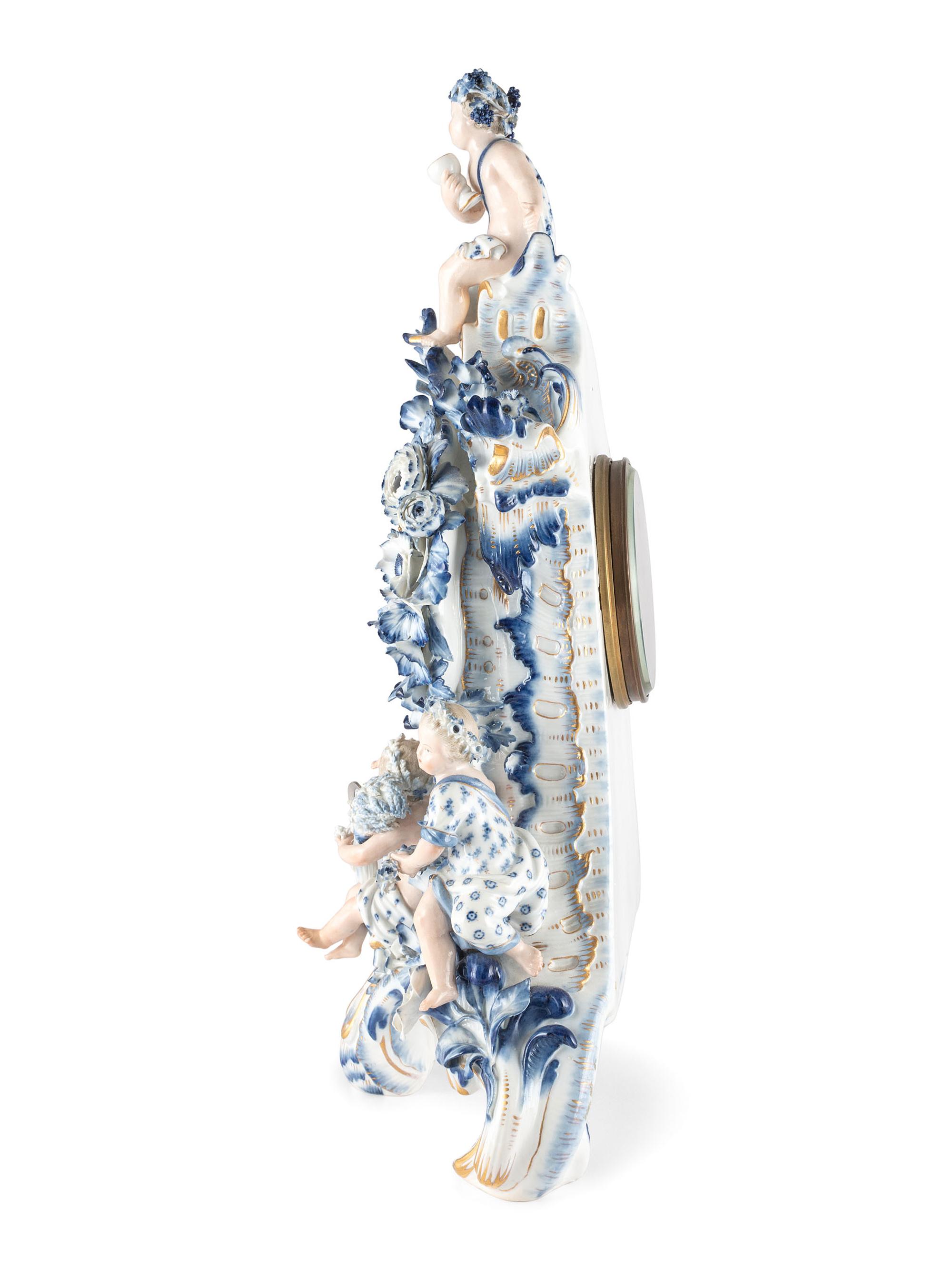 A Meissen Porcelain 'Four Seasons' Mantel Clock