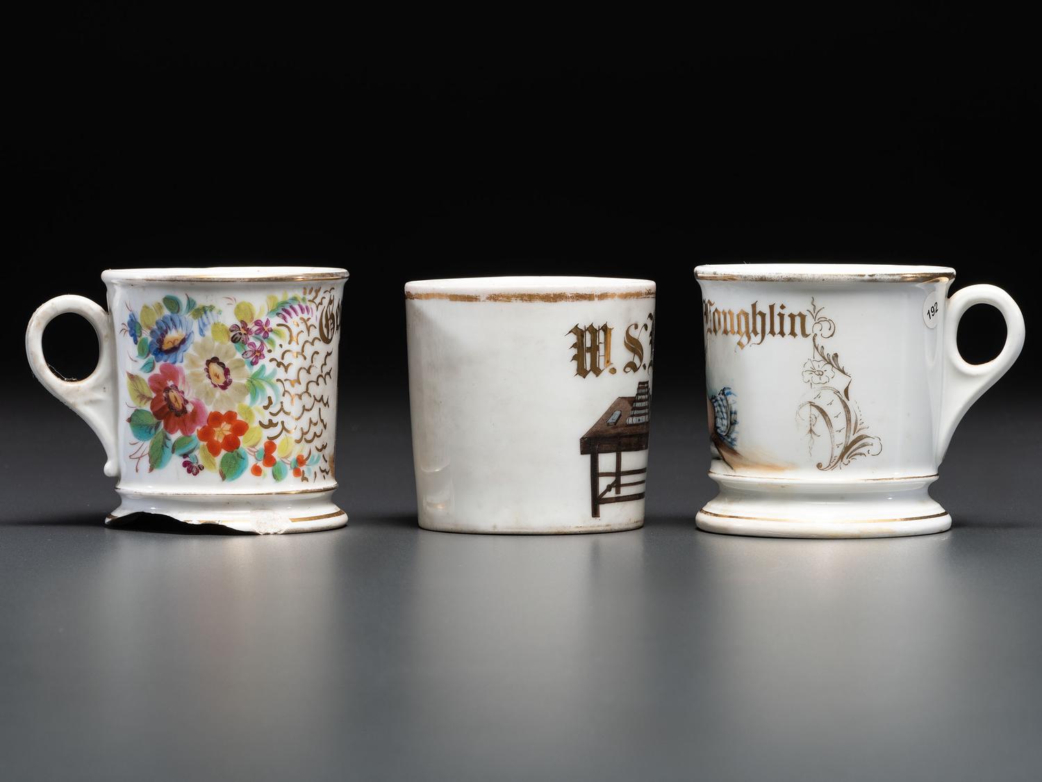 Three Porcelain Occupational Shaving Mugs