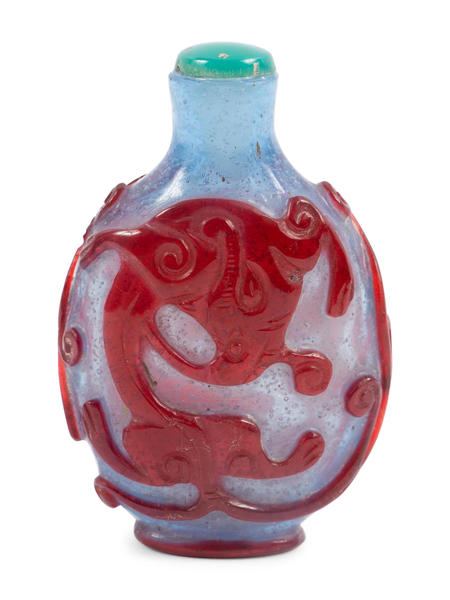 A Chinese Red Overlay Blue Glass Snuff Bottle