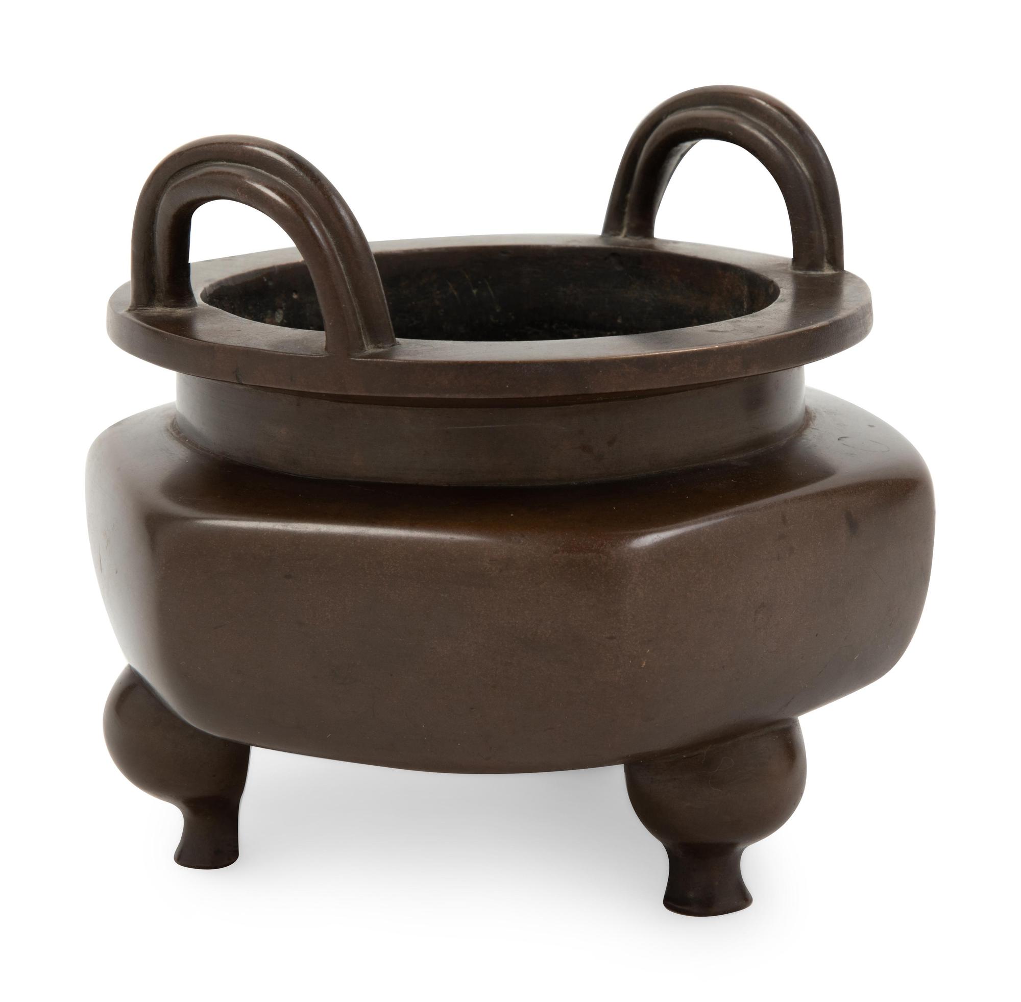 A Hexagonal Bronze Tripod Censer