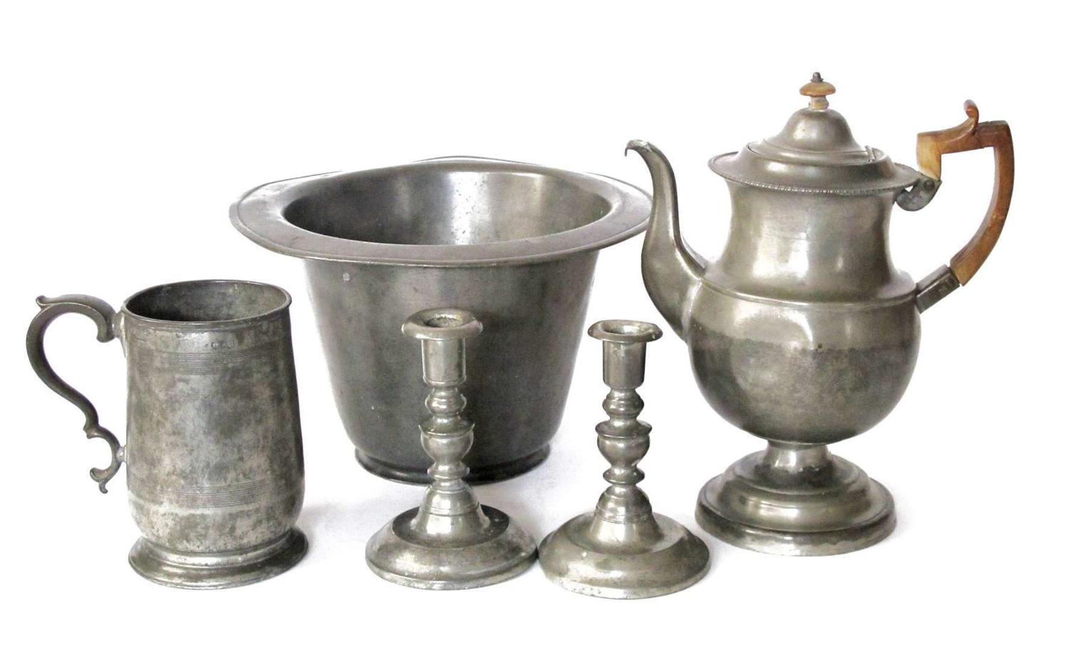 Group of pewter items late 18th/early 19th century