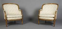 A Pair of Louis XVI Style Bergeres, Height 36 1/4 inches.