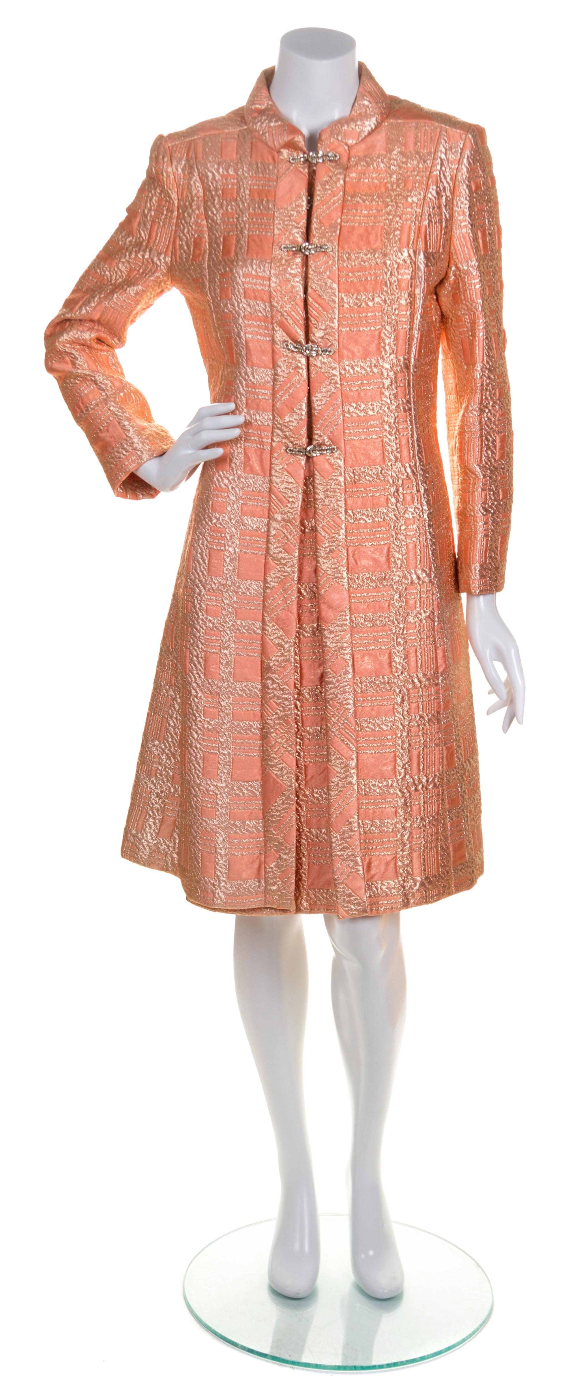 A Salmon and Gold Metallic Dress Ensemble,