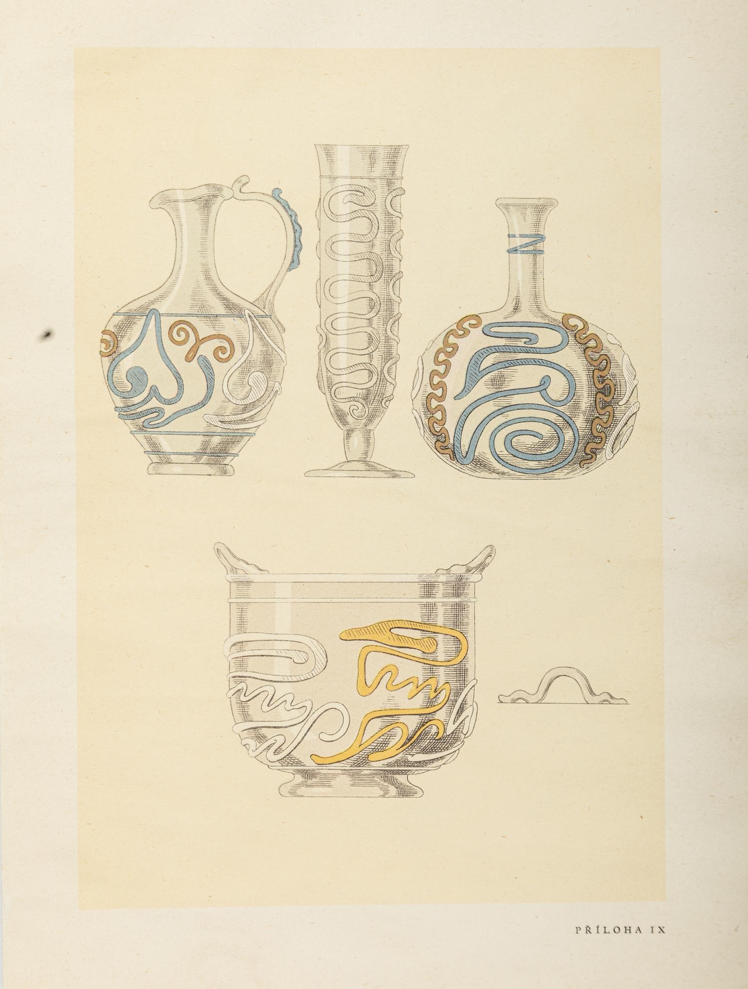 Thirteen Hand Colored Prints Pertaining to Ancient Glass