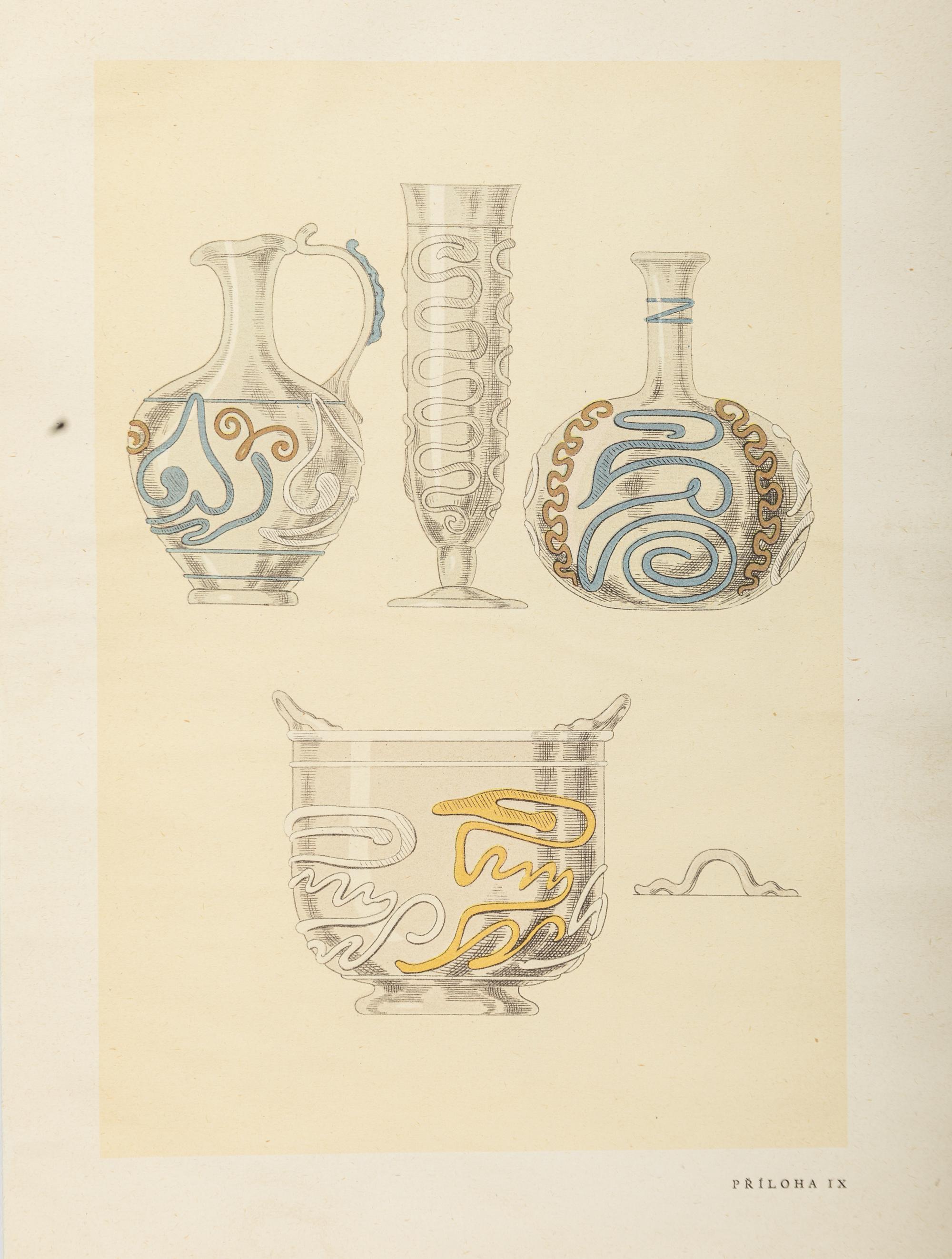 Thirteen Hand Colored Prints Pertaining to Ancient Glass