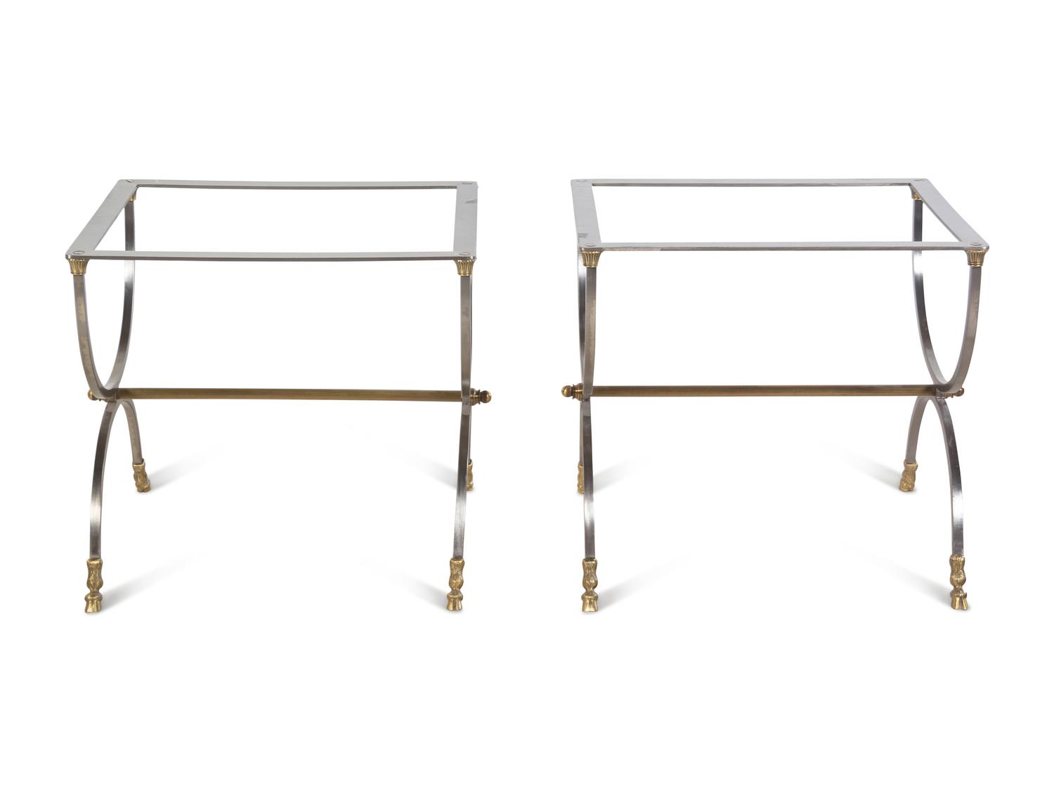 A Pair of Steel and Brass Side Tables in the Style of Maison Jansen