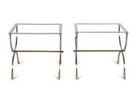 A Pair of Steel and Brass Side Tables in the Style of Maison Jansen