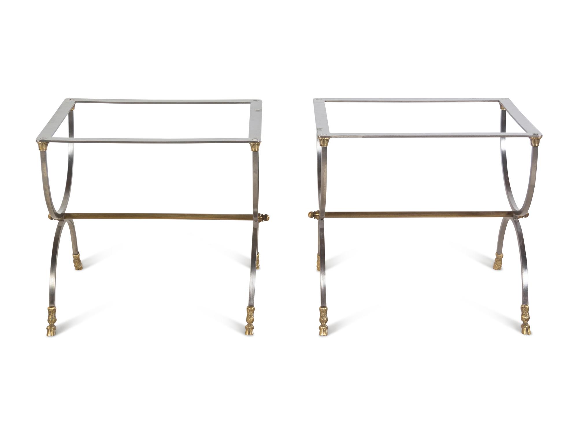 A Pair of Steel and Brass Side Tables in the Style of Maison Jansen