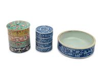 Two Chinese Porcelain Stacking Boxes and A Tray