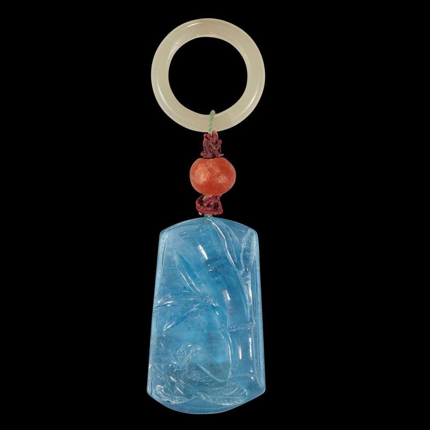 A Chinese carved aquamarine pendant