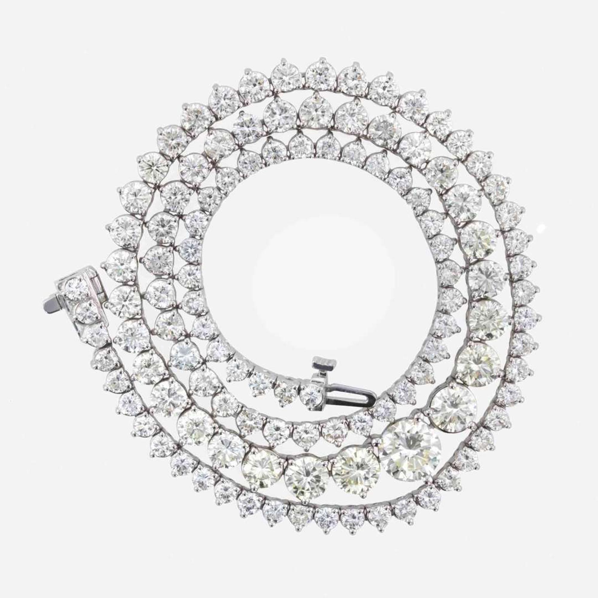 A Diamond and 18K White Gold Rivière Style Necklace 20.00 Carats