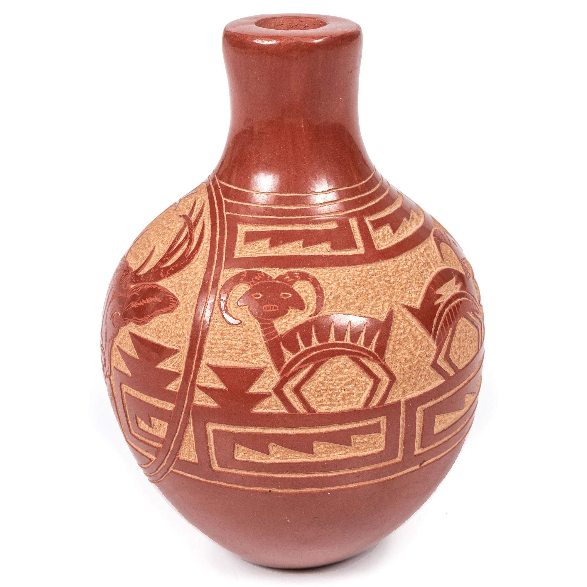 Redware Miniature Sgraffito Jar, Stag