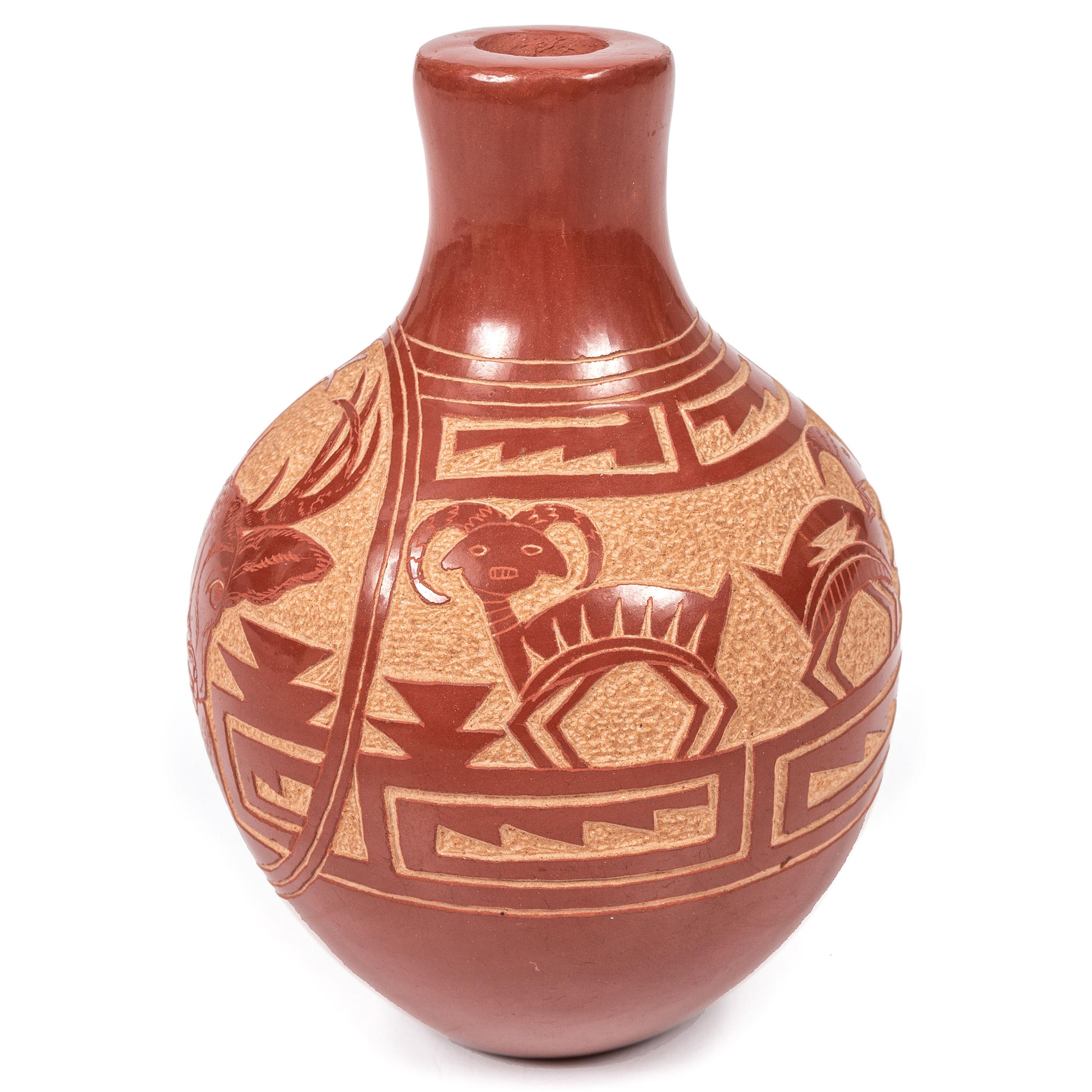 Redware Miniature Sgraffito Jar, Stag