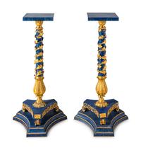 A Pair of Empire Style Gilt Bronze Mounted Lapis Lazuli Pedestals