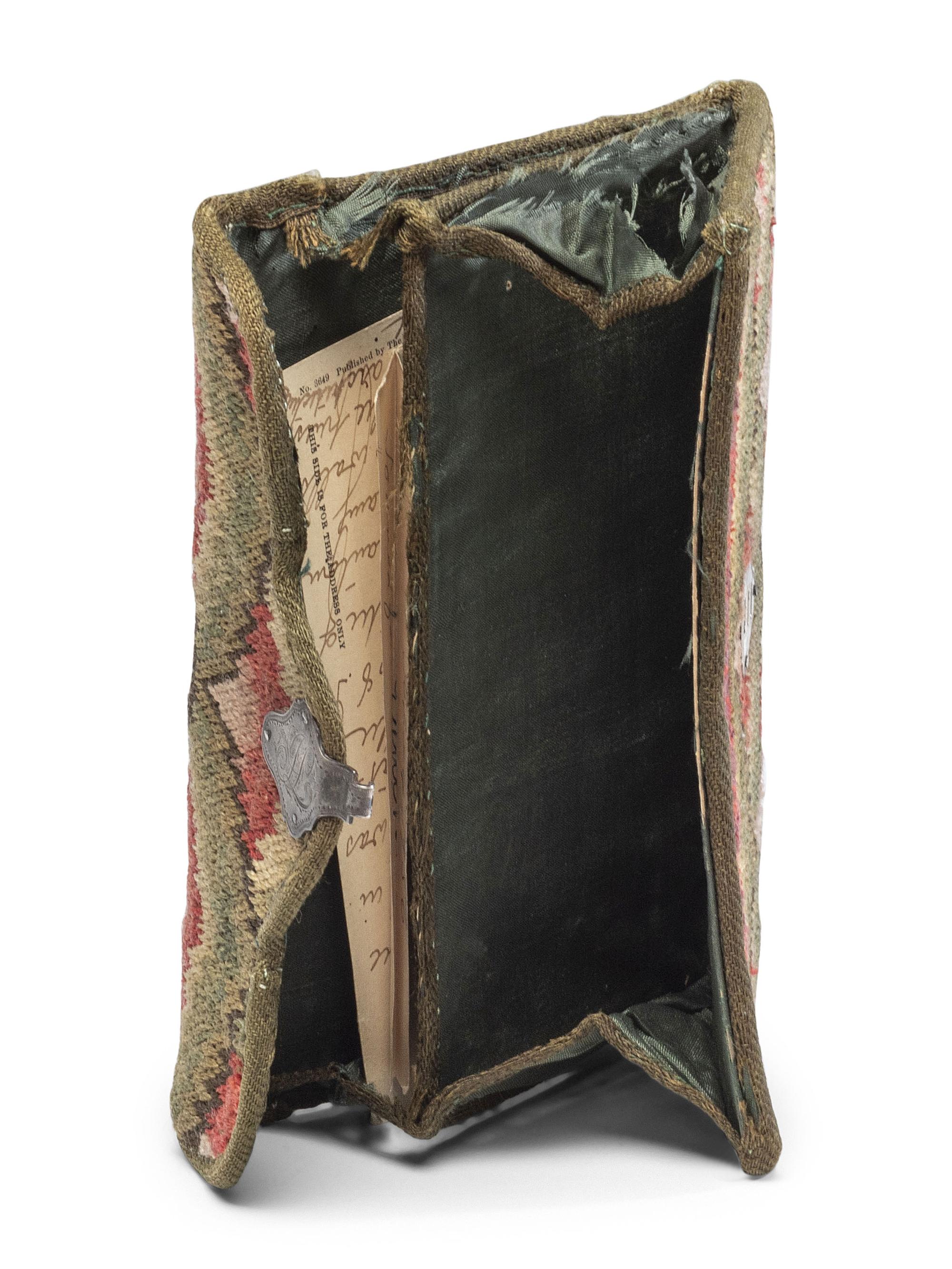 A Queen Anne Flamestitch Wool Lady’s Purse with Engraved Silver Closure