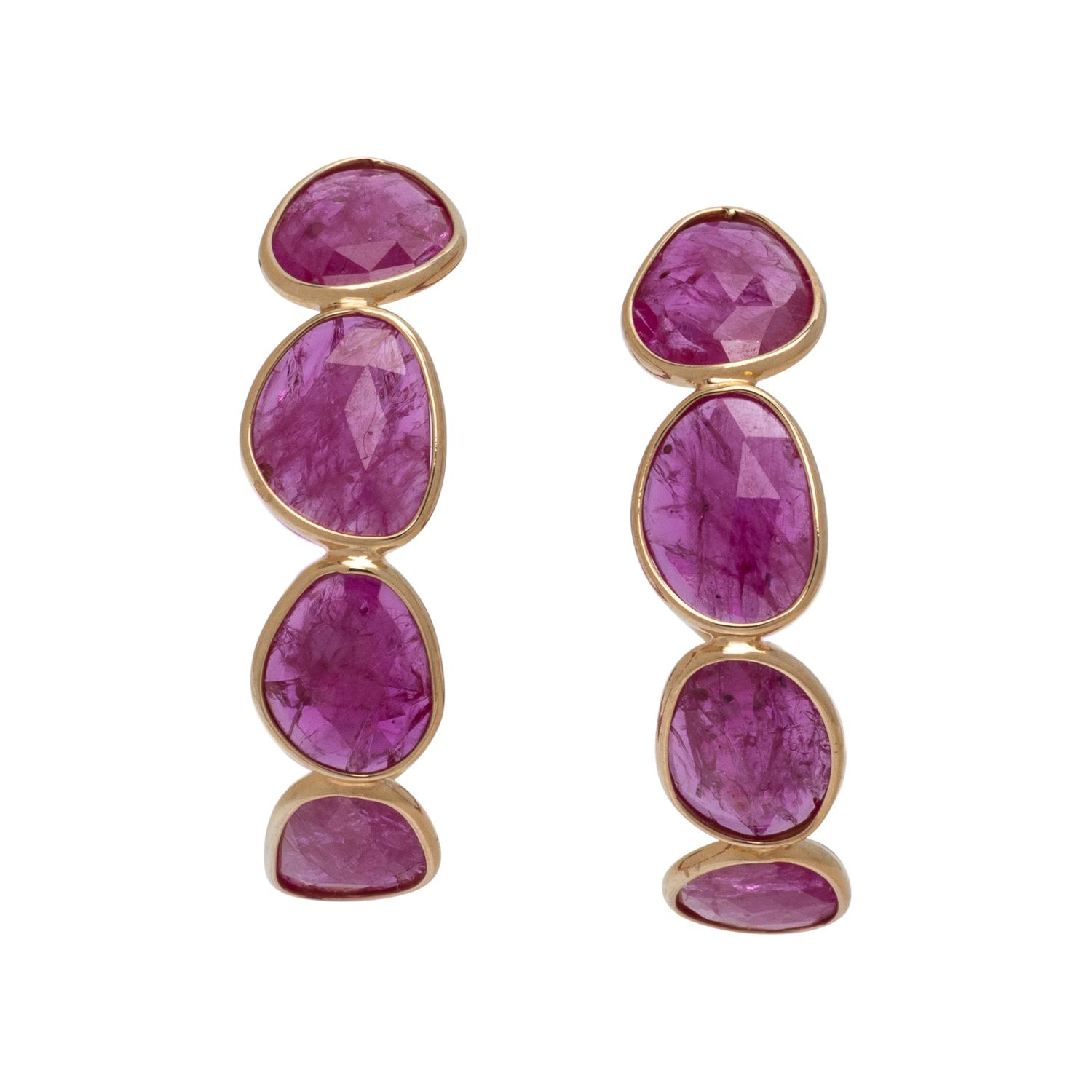 GLASS FILLED RUBY HOOP EARRINGS