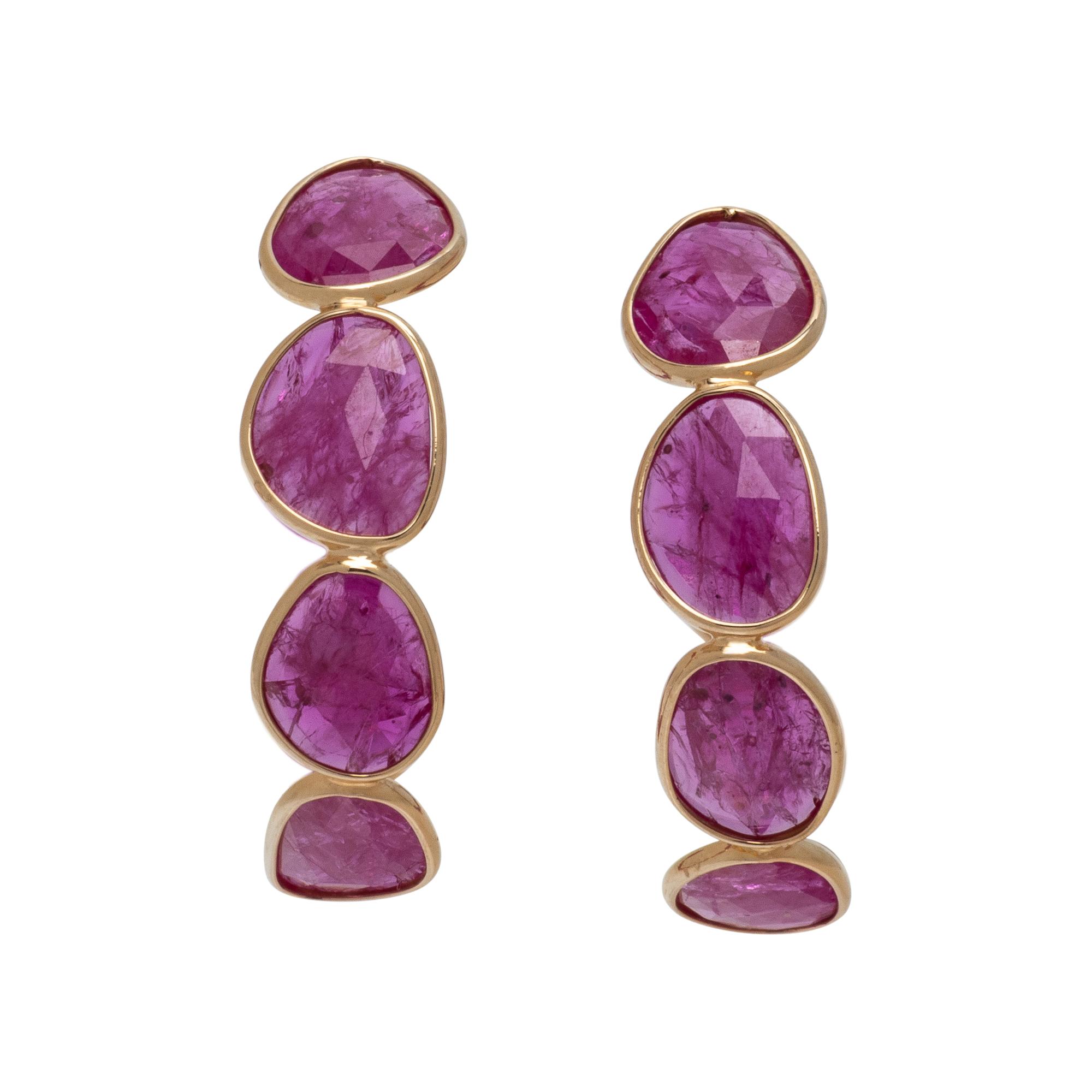 GLASS FILLED RUBY HOOP EARRINGS