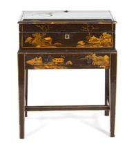 A Chinese Brown and Gilt Lacquer Writing Desk on Stand Height 28 1/4 x width 23 x depth 16 3/4 inches. — LATE 19TH CENTURY