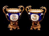 A Pair of Sevres Style Gilt-Bronze-Mounted Porcelain Cache Pots