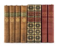 [BINDINGS] -- [HISTORY & LITERATURE]. A group of 7 works, most in full or half leather bindings, including works related to history and literature, comprising: