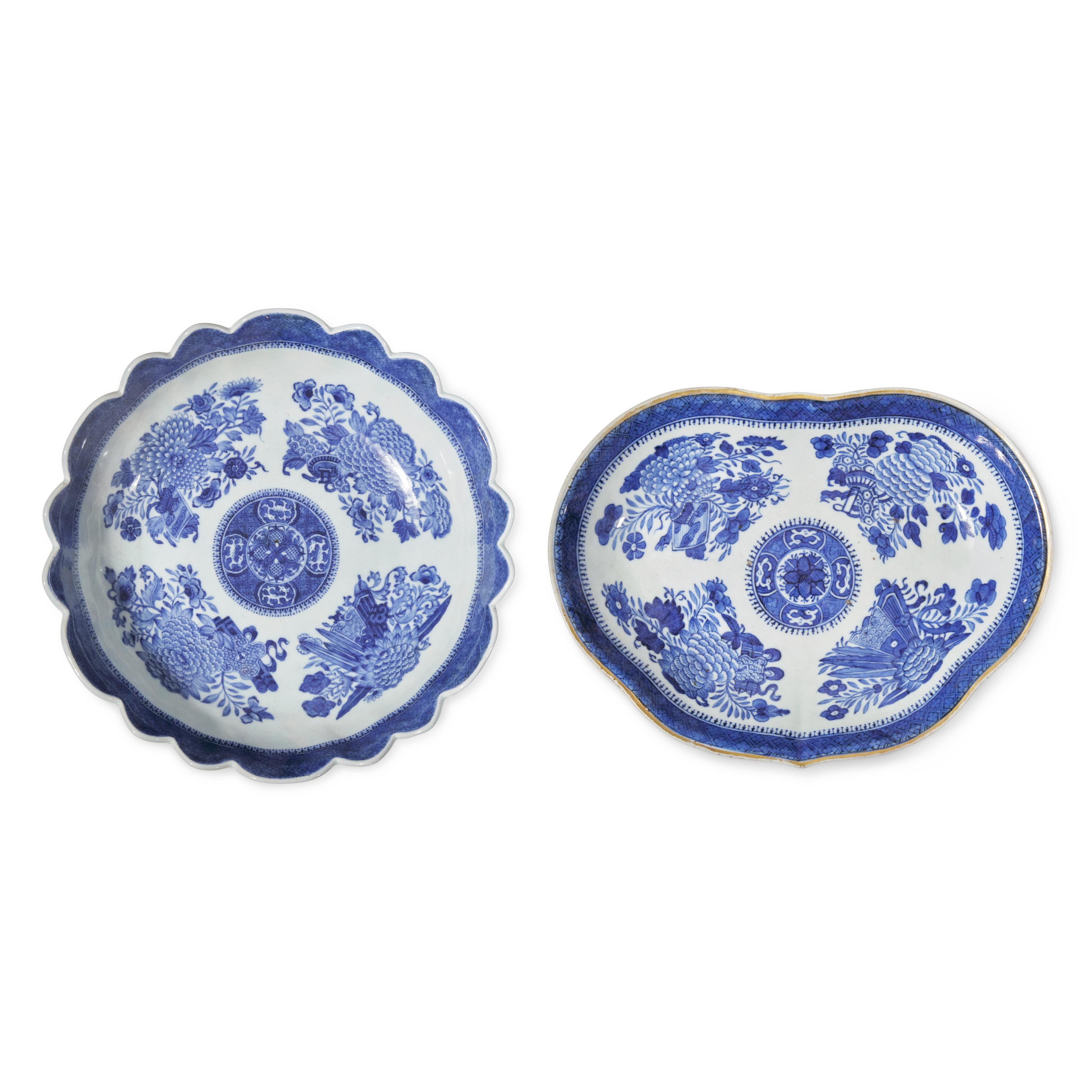 Two Chinese Export Porcelain Blue Fitzhugh Bowls