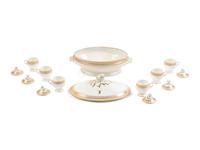 [LINCOLN, Mary Todd (1818-1882)]. A Limoges porcelain buff-ground tureen and cover together with 6 matching pots de crème with covers, purportedly purchased by Mary Todd Lincoln. France, ca. 1865.