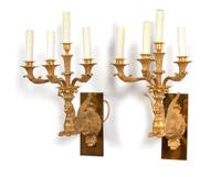 A Pair of Neo-Classical Gilt Bronze Griffon Form Three-Light Wall Sconces — 20TH CENTURY