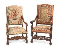 A Near Pair of Henry II Style Open Armchairs, Height of taller 47 1/2 inches.