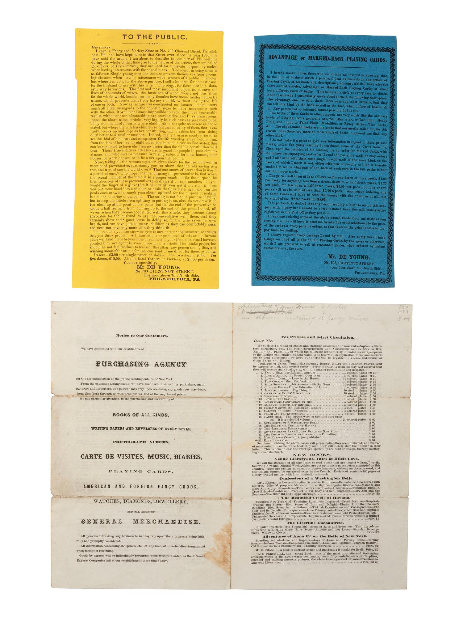 [CIVIL WAR -- 19TH CENTURY PROPHYLACTICS]. A salesman's sample "preventative" with accompanying handbills.