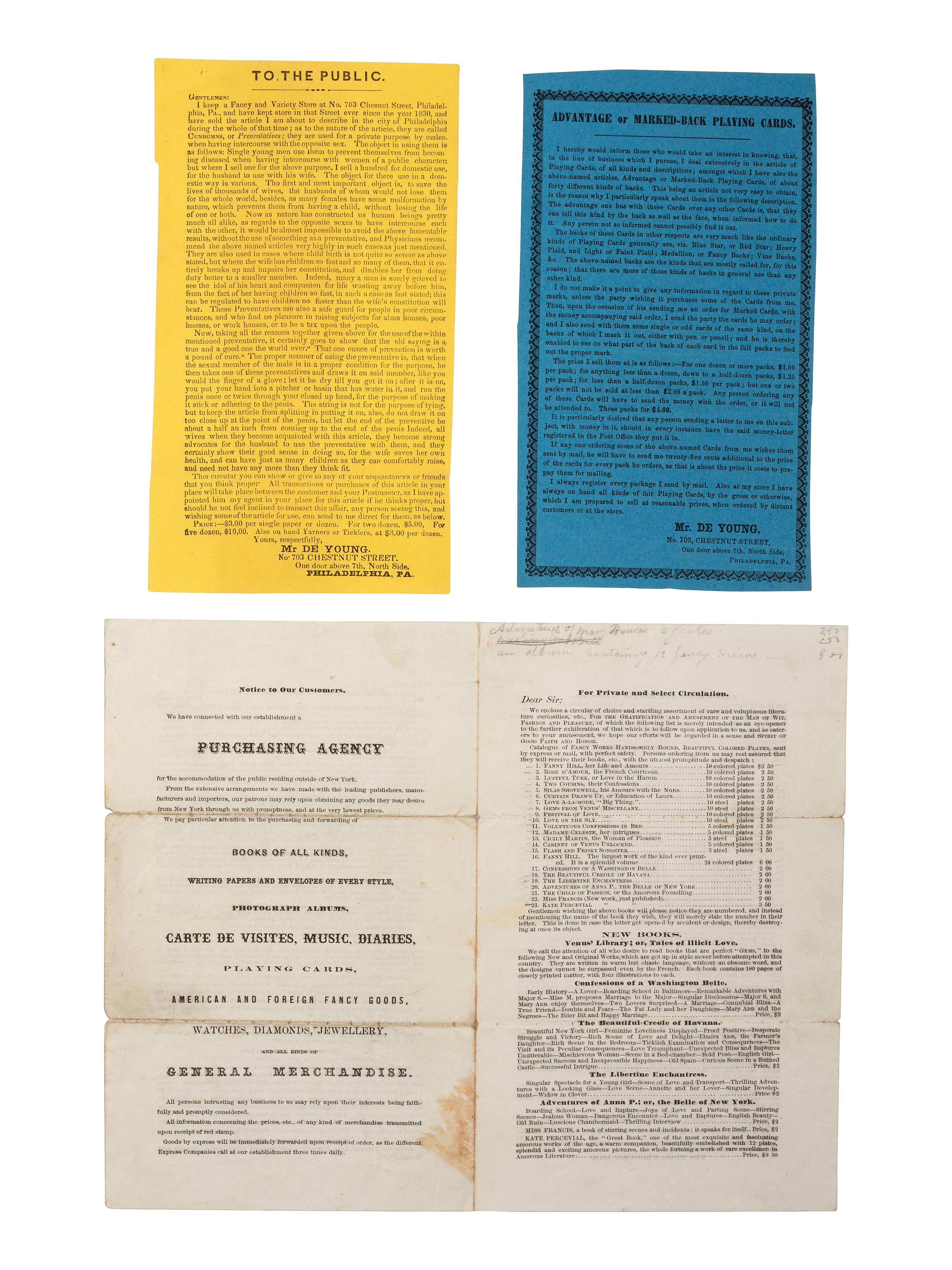 [CIVIL WAR -- 19TH CENTURY PROPHYLACTICS]. A salesman's sample "preventative" with accompanying handbills.