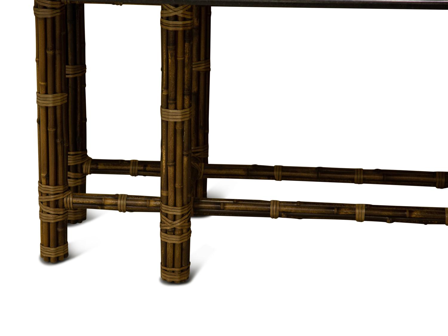 A McGuire Leather-Wrapped Bamboo Console Table with a Custom Black Granite Top