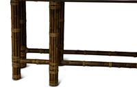 A McGuire Leather-Wrapped Bamboo Console Table with a Custom Black Granite Top