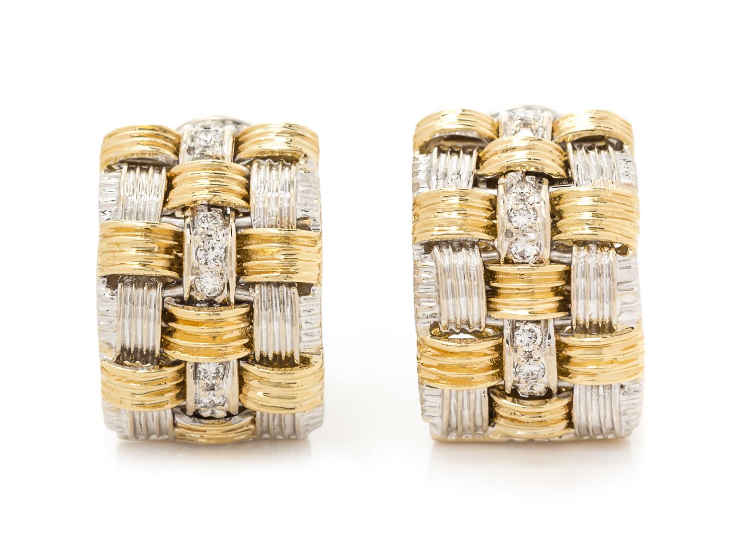 A Pair of 18 Karat Bicolor Gold and Diamond "Appasionata" Earclips, Italian, 16.00 dwts.